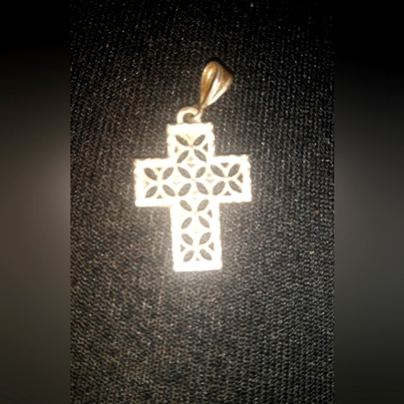 Filigree Cross Pendant Double Sided Marked 925 Sterling Silver Geometric Design - Picture 1 of 3